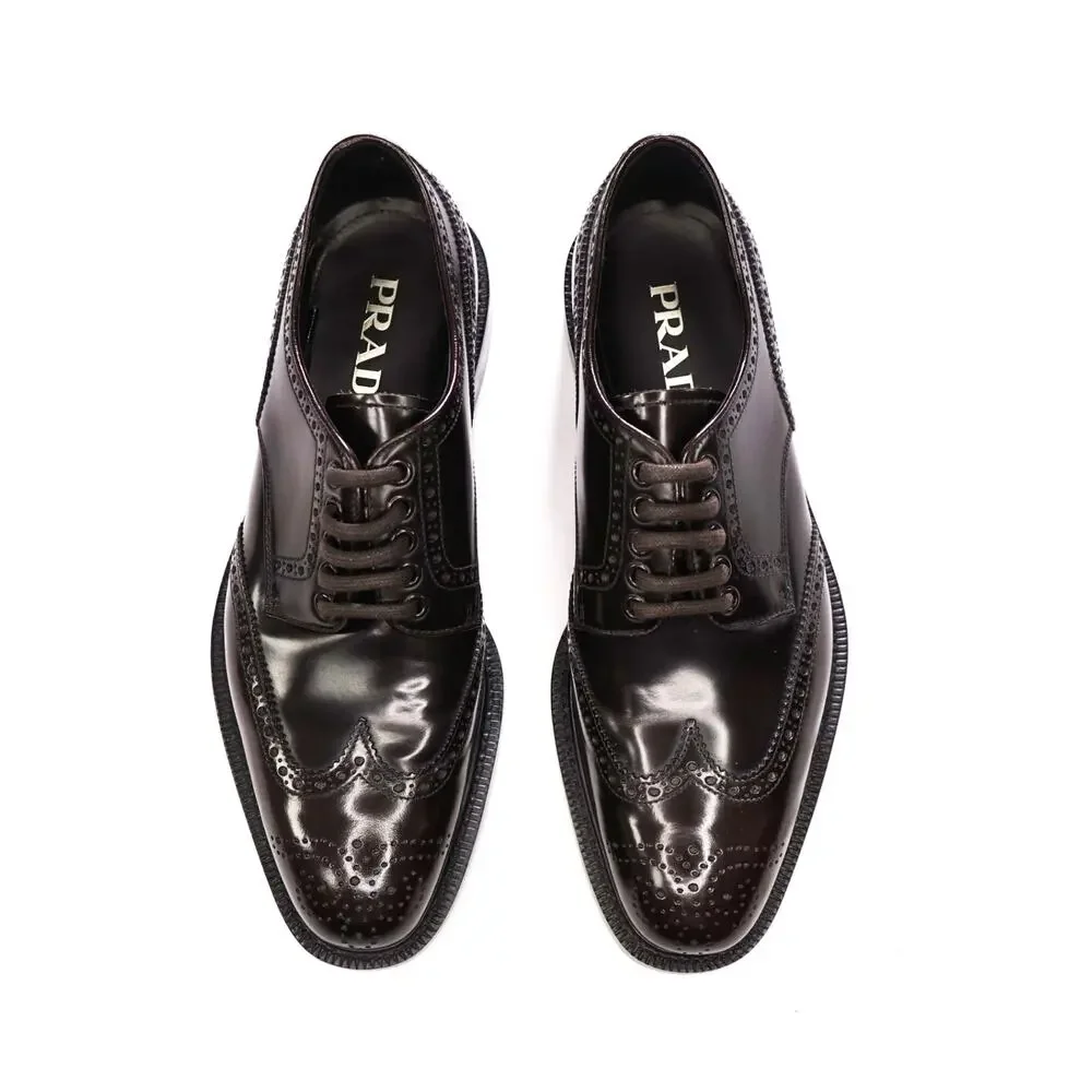 $1,190 PRADA - Brown Leather Brogue Wingtip Derby - US 8 (7UK)